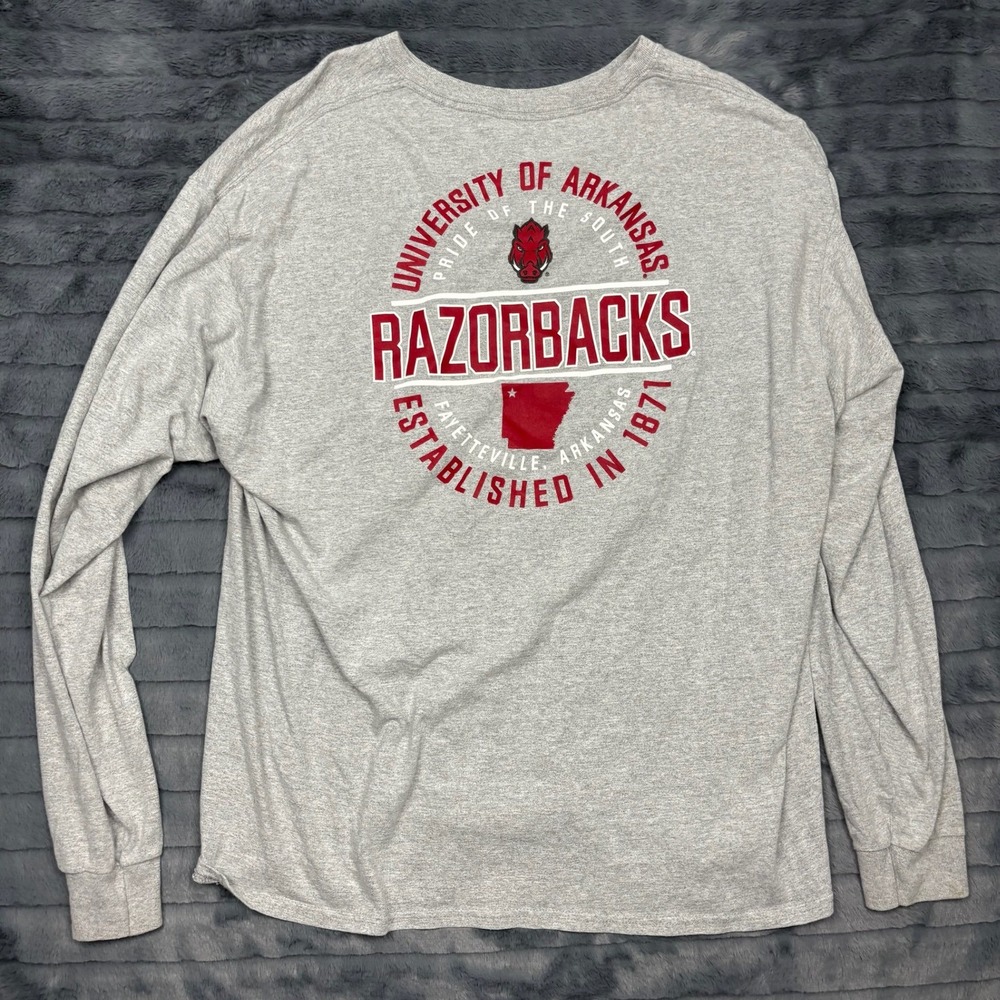 Russell Athletic Arkansas Razorbacks Long Sleeve T-Shirt Mens 2XL Gray NCAA 9290